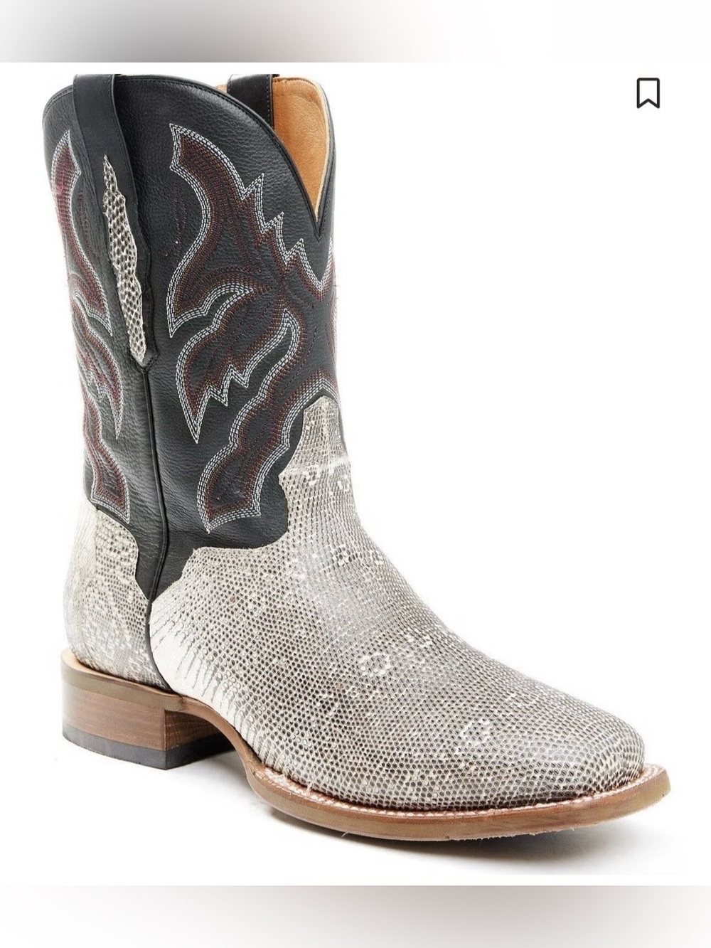 EL DORADO MEN'S REAL LIZARD EXOTIC BOOTS - BROAD SQUARE TOE Black Size 9,5